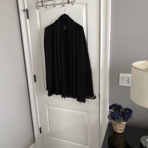 Avellini Elegant Charcoal Black Sweater with Fringe Trim